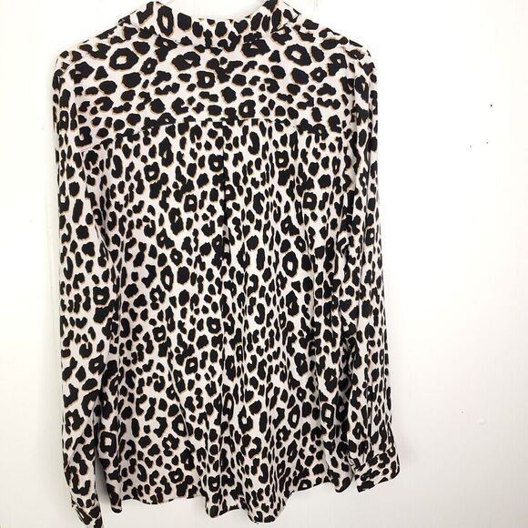 Susan Graver Top Womens 12 Button Down Tie Front Leopard Print Exotic Animal - Picture 2 of 10